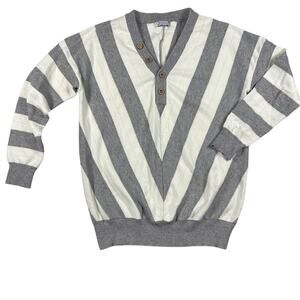 Collection by Cezele Gray/White Fiagonal Stripe Sweater Button V-Neck Size L